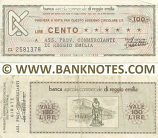 Italy Mini-Cheque 100 Lire 3.10.1977 (Banca Agr. C. di Reggio Emilia) (CL 7369590) (circulated) F-VF