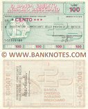 Italy Mini-Cheque 100 Lire 12.9.1977 (La Banca Credito Agrario Bresciano) (106419764) (circulated) F-VF