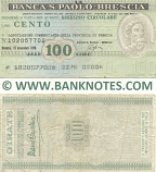 Italy Mini-Cheque 100 Lire 15.11.1976 (La Banca S.Paolo-Brescia) (102057702) (circulated) VF