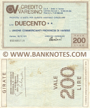 Italy Mini-Cheque 200 Lire 15.11.1976 (Credito Varesino, Varese) (950486719) (circulated) VF