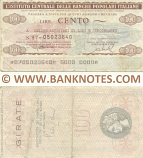 Italy Mini-Cheque 100 Lire 22.11.1976 (L'Istituto Centrale delle Banche Popolari Italiane) (05023640) (circulated) F