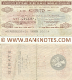 Italy Mini-Cheque 100 Lire 27.10.1976 (L'Istituto Centrale delle Banche Popolari Italiane) (01097477) (circulated) VG