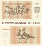 Lithuania 1 Talonas 1992 (OD0999xx) UNC