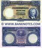 Latvia 50 Latu 1934 (Serial # 822502) (lt. circulated) XF+