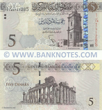 Libya 5 Dinars (2015) (#I Ba/16 87912xx) UNC