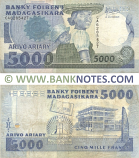 Madagascar 5000 Francs = 1000 Ariary (1988) (CA6285427) (circulated, ph) VF