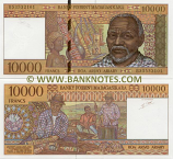 Madagascar 10000 Francs (1995) "B" series (B535321xx) UNC