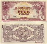 Malaya 5 Dollars (1942) (Block letters: MK) UNC