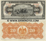 Mexico 20 Pesos 1913 CHIHUAHUA (A 023488) (lt. circulated) XF