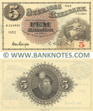 Sweden 5 Kronor 1952 (F 319991) Sig: Unidentified (Sven Sampo?); "Lindqvist" (lt. circulated) XF-AU