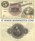 Sweden 5 Kronor 1943 (C 285347) Sig: Karl Gustaf Simonsson; "H/T Undmark" (lt. circulated) XF