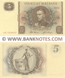 Sweden 5 Kronor 1954 (AF 059825) (Sig: Mats Lemne; Hjalmar Ekengren) XF-AU