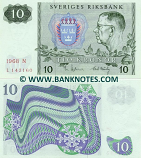 Sweden 10 Kronor 1968 (Sig: Per Åsbrink; Erik Warnberg) (G-H561670) AU