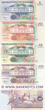 Suriname Set of 5, 10, 25 and 100 Gulden 1996/1998 UNC