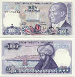 Turkey 1000 Lira (1986) (J27/663xxx) UNC