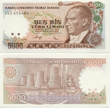 Turkey 5000 Lira (1990) (I341351xx) UNC