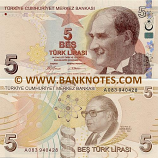 Turkey 5 Lira 2009 (A028/3836xx) UNC