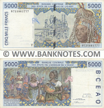Togo 5000 Francs 1997 (9736435239) (circulated) VF-XF
