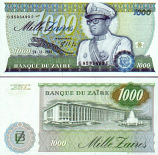 Zaire 1000 Zaires 1985 (G 8597744 E) UNC