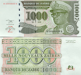 Zaire 1000 New Zaires 1995 (B 00009xx A) UNC