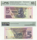 Zimbabwe 5 Dollars 2019 (AZ0109799) PMG-65