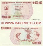 Zimbabwe 10000000 Dollars 1.1.2008 (Exp. 30.6.2008) (DA02770xx) UNC