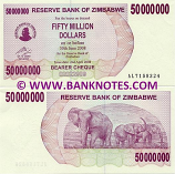 Zimbabwe 50 Million Dollars 2008 (AL71583xx) UNC