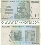 Zimbabwe 50 Million Dollars 2008 (AA7050753) (lt. circulated) XF+