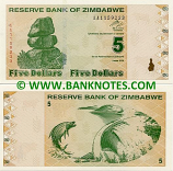 Zimbabwe 5 Dollars 2009 (AA11592xx) UNC