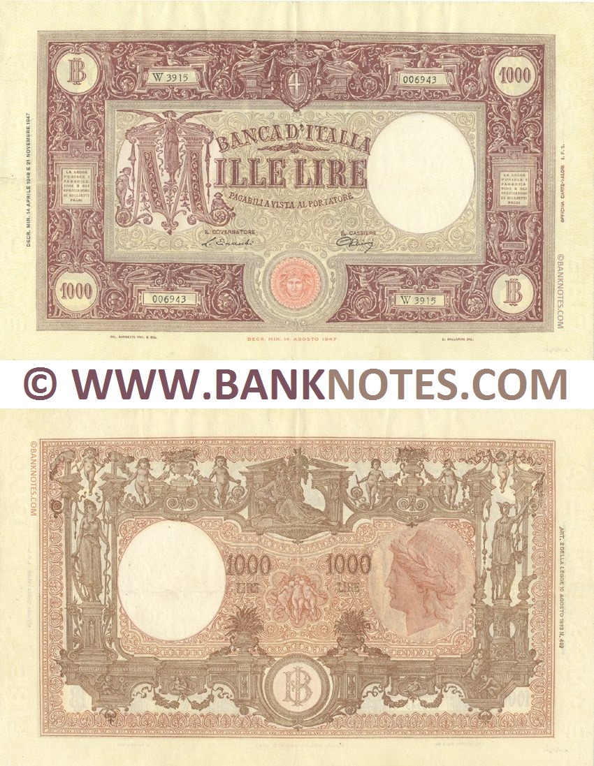 Italian Bank Note Currency Gallery