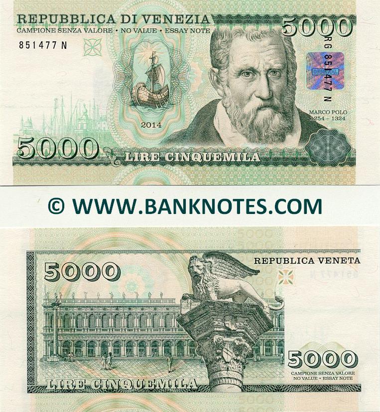 Italy Venezia 5000 Lire 2014 Essay Italian Currency Bank Notes European Paper Money Banconote Weltbanknoten World Currency Banknotes Banknote Bank Notes Coins Currency Collector Pictures Of Money