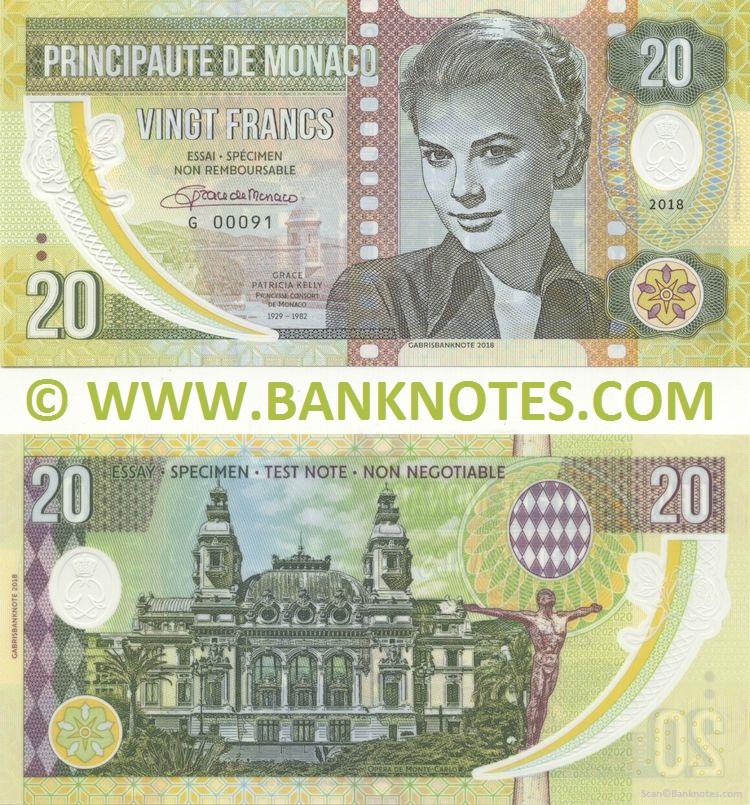 MONACO 20 Francs Fun-Fantasy Note Private Issue Currency 2018 Grace Kelly Bill
