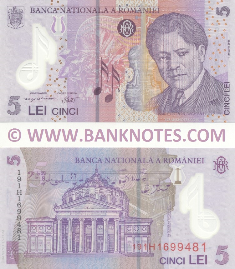 Romania 5 Lei p-118h 2017 UNC Polymer Banknote 