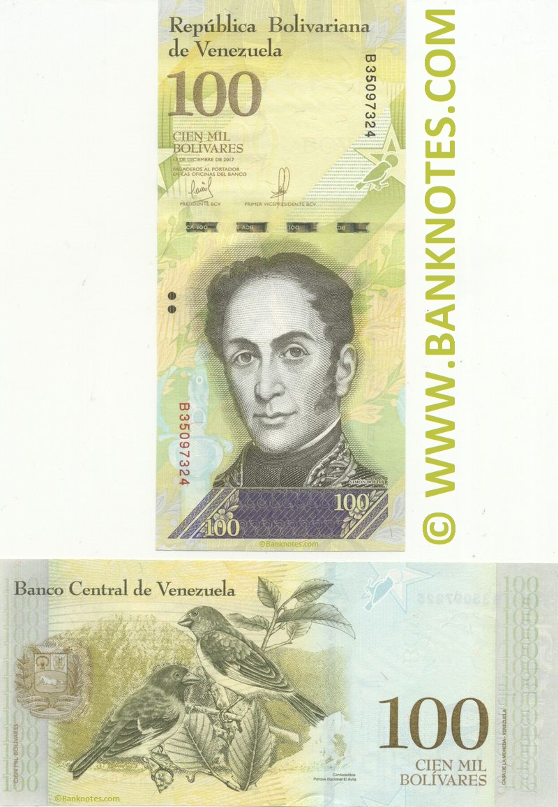 13.12.2017 Venezuela 100000 Bolívares Prefix C/Birds/p99 UNC